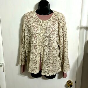 Woman’s 2X dress lace jacket, long sleeve cream